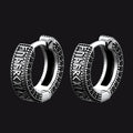 Sterling Silver Viking Runes Hoop Earrings With Black Zirconia for Men