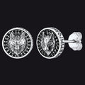 Sterling Silver Viking Wolf Head Stud Earrings For Men