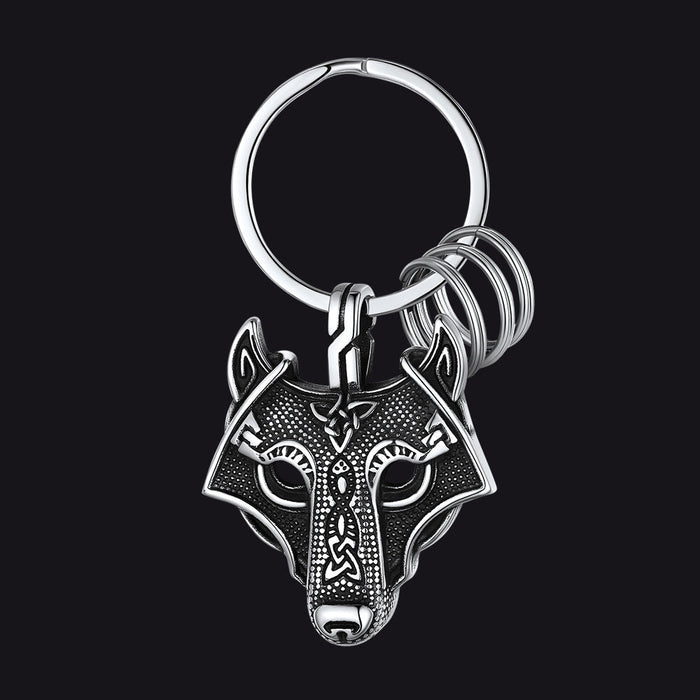 Viking Wolf Head Keychain Amulet for Men