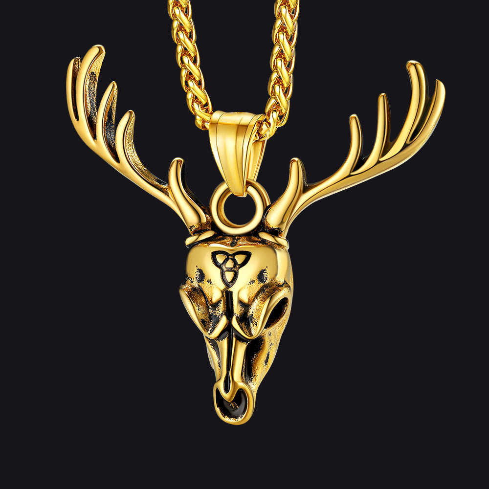 Viking Deer Necklace With Celtic Knot Christmas Gift for Men Women