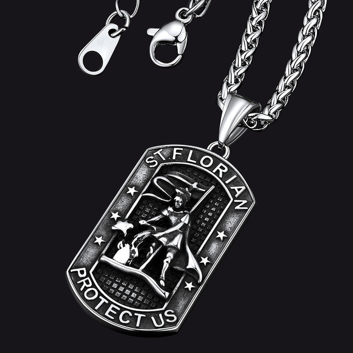Engraved Saint Florian Dog Tag Necklace for Firefighters