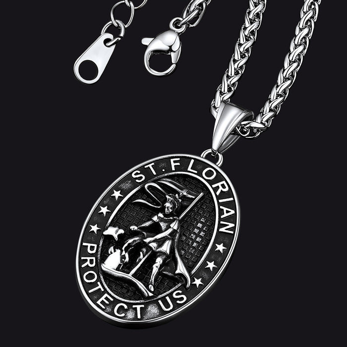 Oval Firefighter Saint Florian Medal Necklace