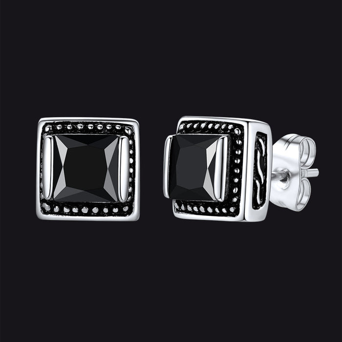 Stainless Steel Square Diamond Stud Earrings for Men