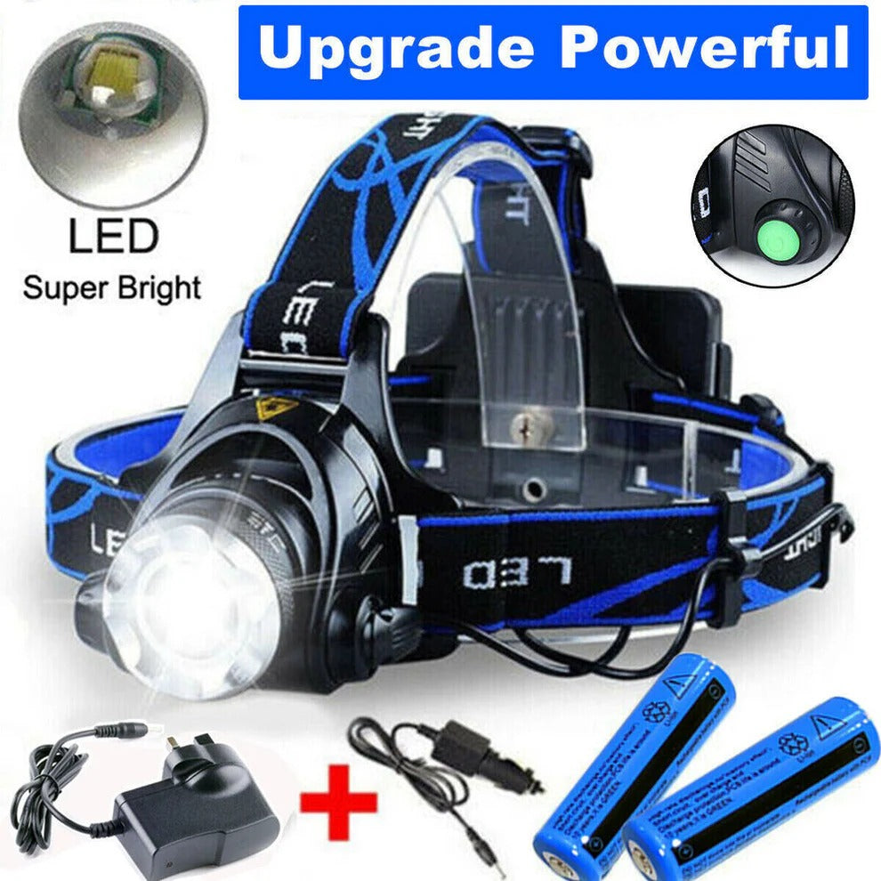 LED Headlamp | Rechargeable Head Torch with Adjustable Zoom for Hands-Free Illumination