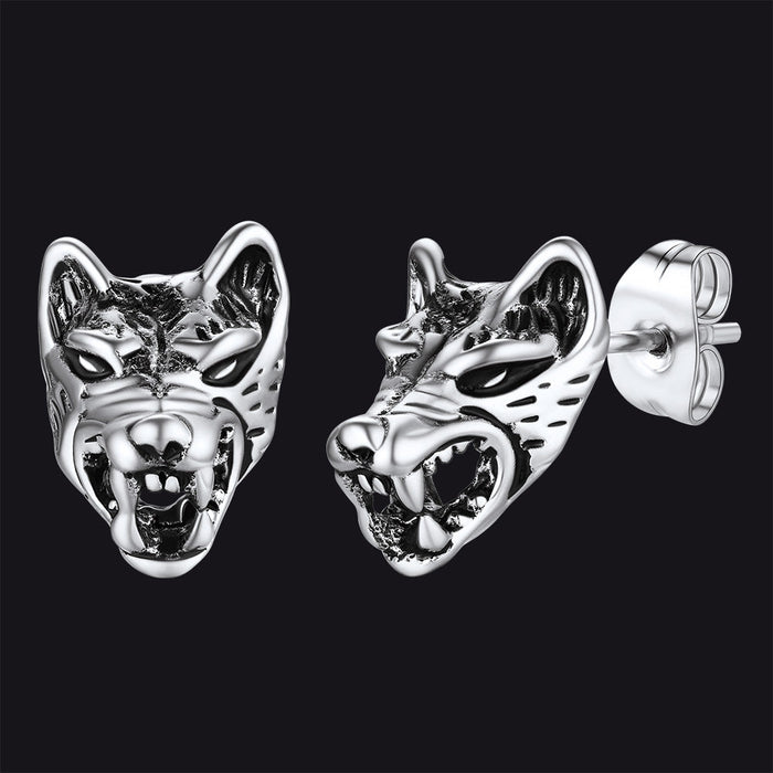 Viking Wolf Stud Earrings For Men
