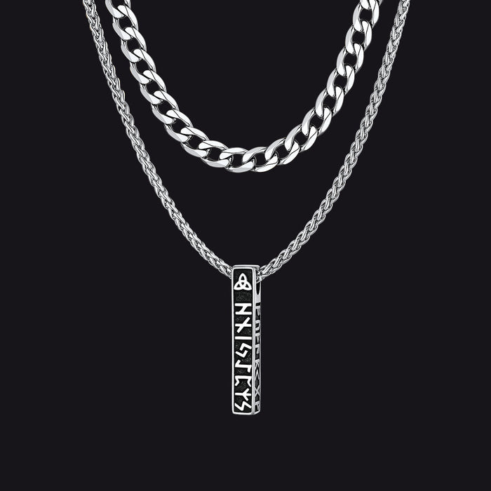 Cuban Chain & Viking Runes Bar Layered Necklaces Set for Men