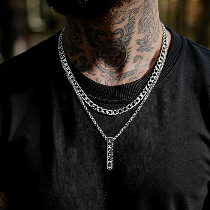 Cuban Chain & Viking Runes Bar Layered Necklaces Set for Men