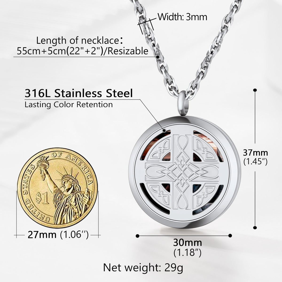 Custom Picture Celtic Knot Cross Locket Aromatherapy Essential Oil Necklaces for Men