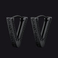 Sterling Silver Viking Triangle Huggie Hoop Earrings with Black Zirconia for Men