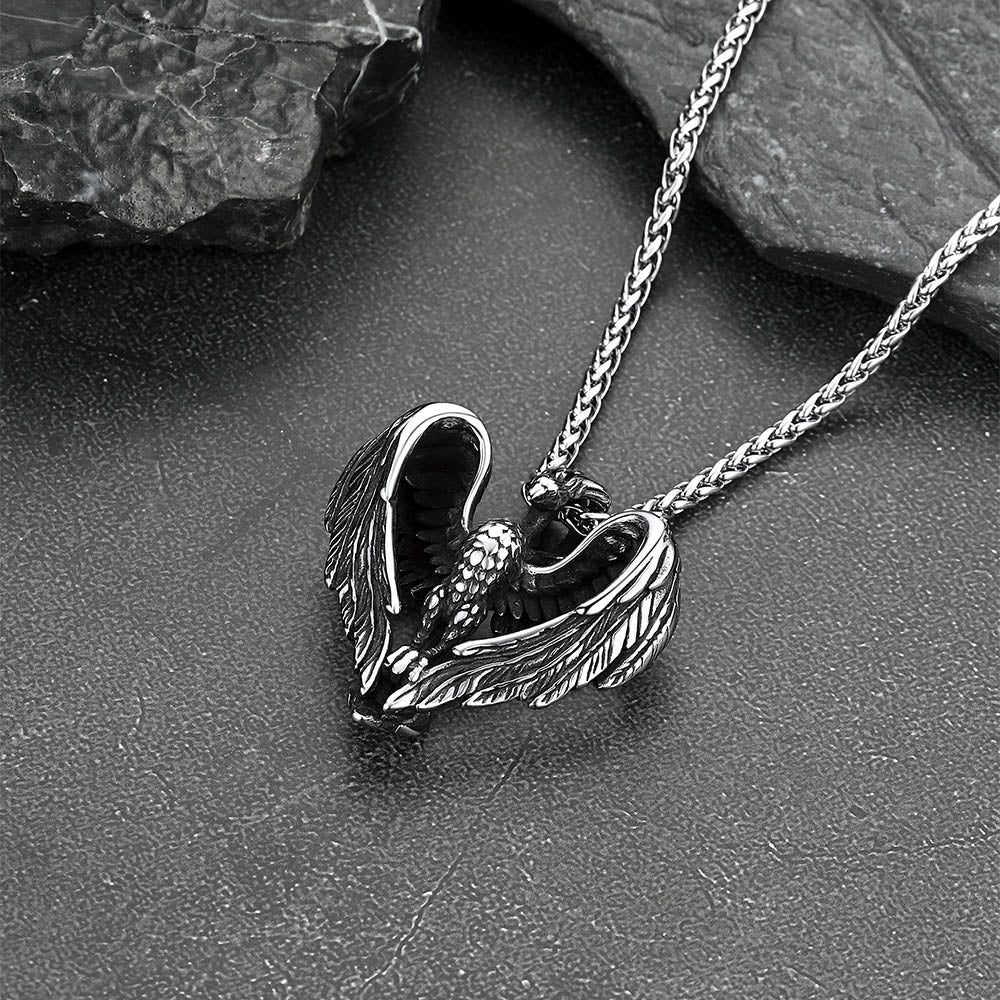 Vintage Phoenix Heart Pendant Necklace for Men