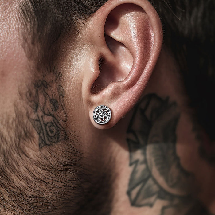 Round Irish Celtic Knot Stud Earrings For Men
