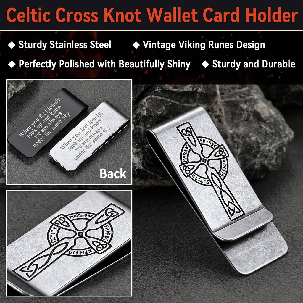 Viking Rune Celtic Cross Money Cash Clip Slim Credit Card Holder