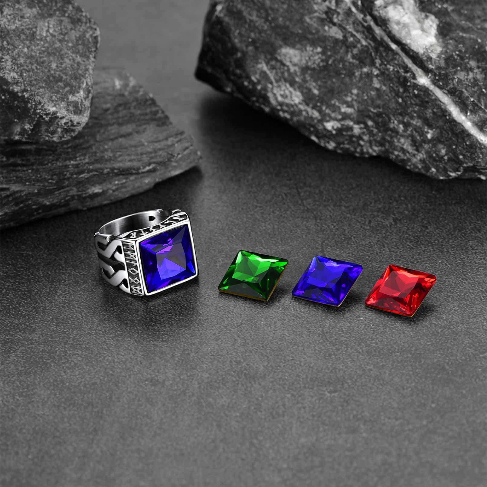 Custom Celtic Gemstone Ring With Runes for Men