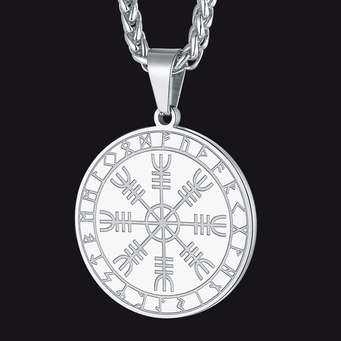 Viking Norse Runes Compass Necklace Amulet Pendant for Men