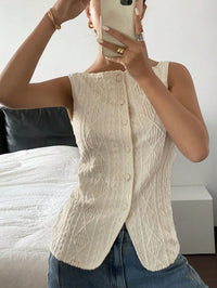 Textured Sleeveless Button Blouse