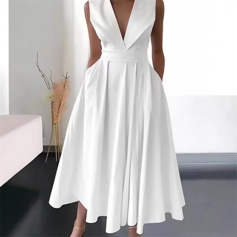 Women's Elegant Evening Cocktail Maxi Dresses 2025 High Waisted Deep V-Neck Sexy Dress For Woman Party Wedding Guest