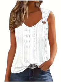 Women's Eyelet Embroidery Tank Top Symmetrical Straps with Buckle V Neck Casual Sleeveless Cami Tops