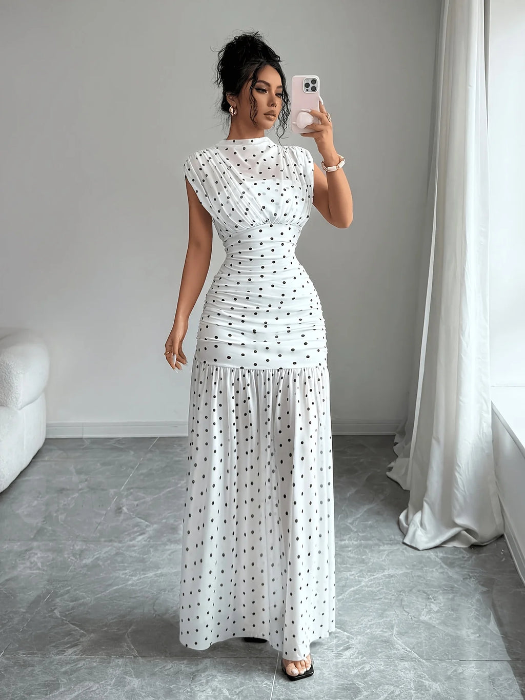 Dresses for Women Summer New Sleeveless Boat Neck Women Dress Elegant Slim Dot Dress Women Vestidos De Verano Mujer