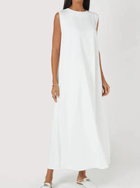 Casual White Dress Simple Vest Dress Loose Round Neck Draped Straight Skirt