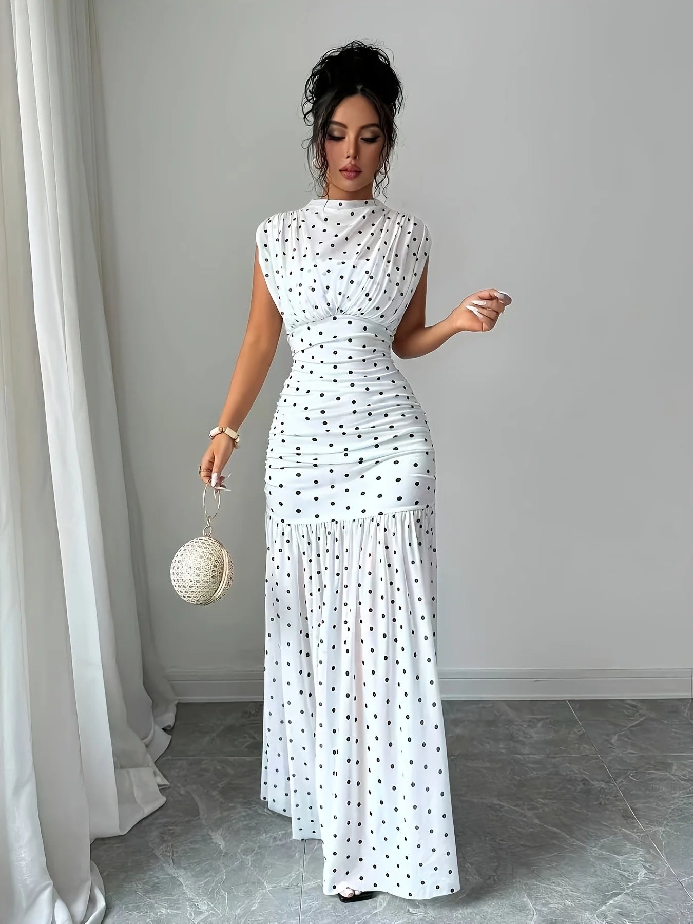 Dresses for Women Summer New Sleeveless Boat Neck Women Dress Elegant Slim Dot Dress Women Vestidos De Verano Mujer