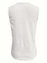 Women's Eyelet Embroidery Tank Top Symmetrical Straps with Buckle V Neck Casual Sleeveless Cami Tops