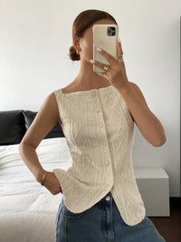 Textured Sleeveless Button Blouse
