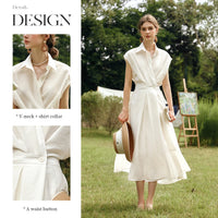 OLrain Woman Summer Lyocell Shirt Dresses 2026 Elegant Ladies Vintage Short Sleeve Flared Midi Dress Robe Femmes O57XL93151
