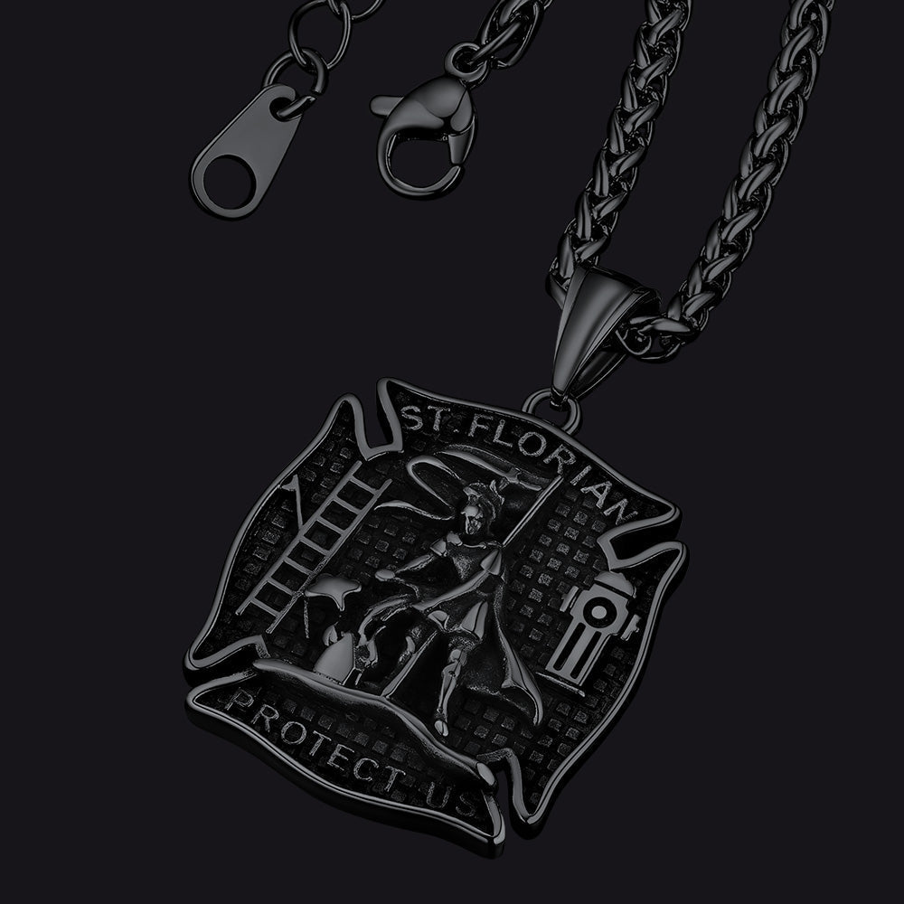 Firefighter Saint Florian Medallion Necklace in 316L Stainless Steel