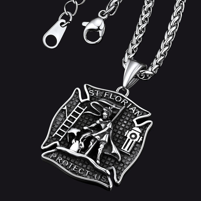 Firefighter Saint Florian Medallion Necklace in 316L Stainless Steel