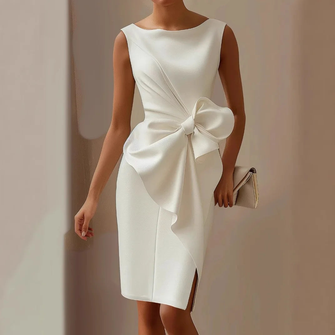 2026 New Fashion Bow Hip Cover Dress Women Summer Sexy And Elegant Solid Color Lace-up Pleated Sleeveless Dresses For Women