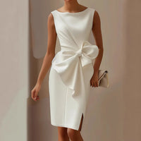 2026 New Fashion Bow Hip Cover Dress Women Summer Sexy And Elegant Solid Color Lace-up Pleated Sleeveless Dresses For Women