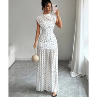 Dresses for Women Summer New Sleeveless Boat Neck Women Dress Elegant Slim Dot Dress Women Vestidos De Verano Mujer