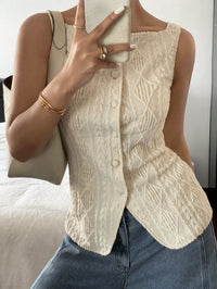 Textured Sleeveless Button Blouse