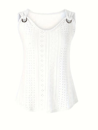 Women's Eyelet Embroidery Tank Top Symmetrical Straps with Buckle V Neck Casual Sleeveless Cami Tops