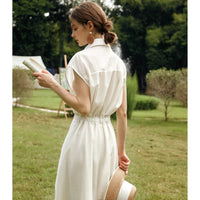 OLrain Woman Summer Lyocell Shirt Dresses 2026 Elegant Ladies Vintage Short Sleeve Flared Midi Dress Robe Femmes O57XL93151