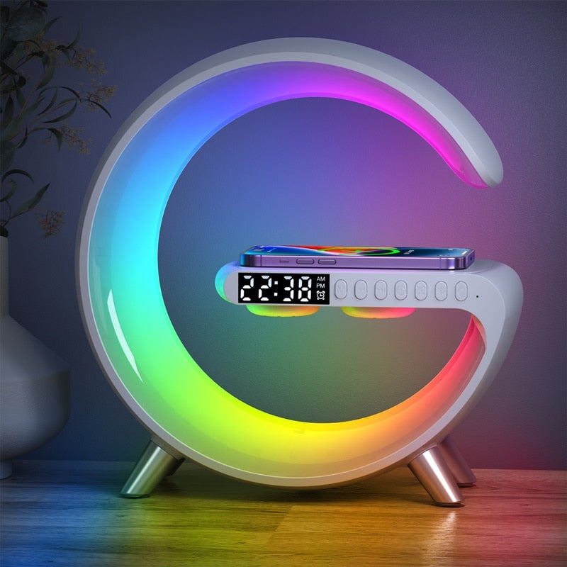 Smart Hub | Wireless Charger with Bluetooth Audio & Clock | Stylish Charging Station for Home and Office