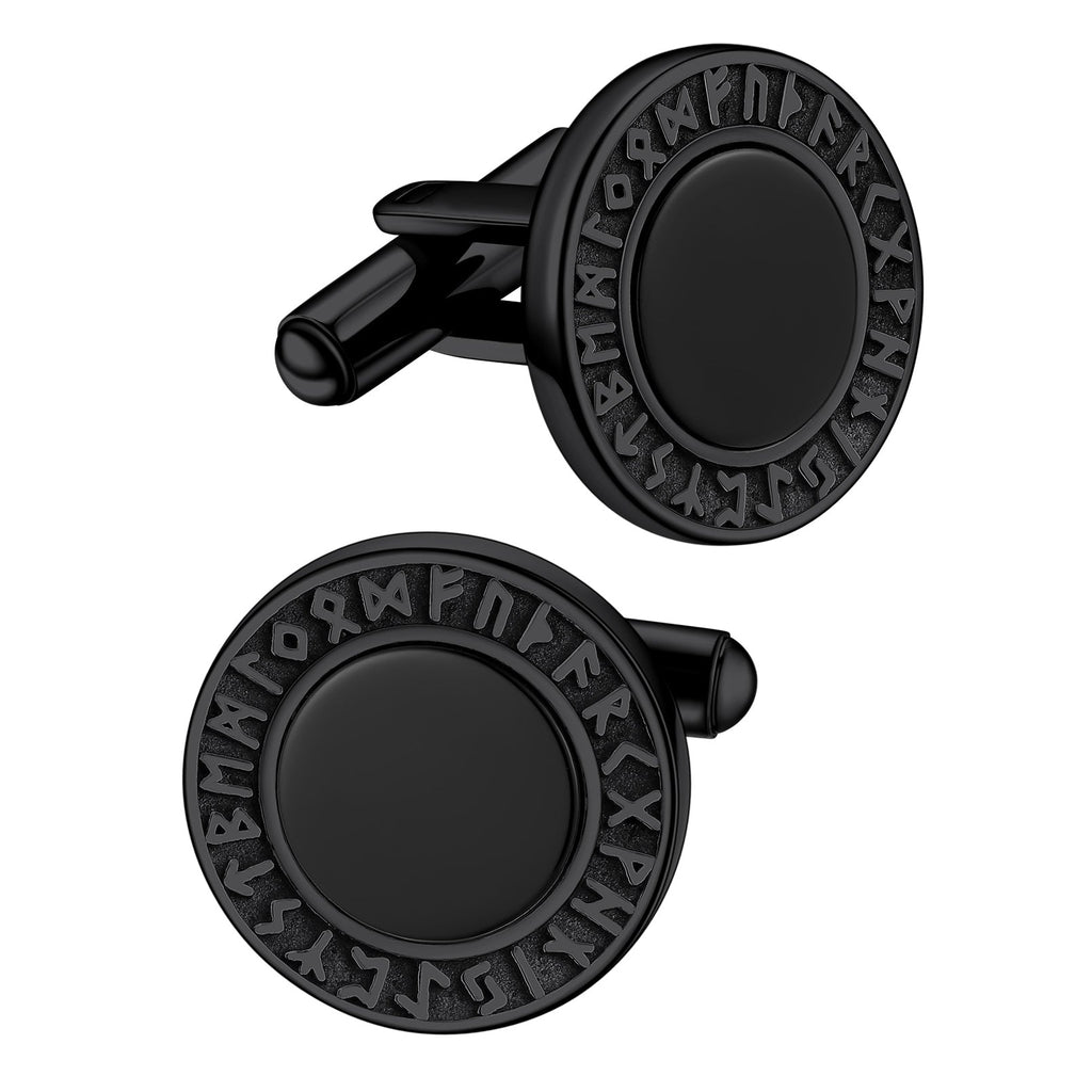 Men's Black Onyx Cufflinks with Viking Rune