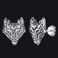 Sterling Silver Viking Celtic Wolf Stud Earrings For Men