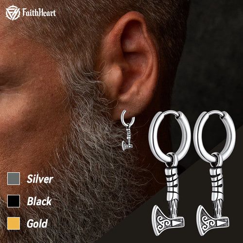 Battle Axe Viking Dangle Hoop Earrings For Men