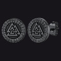 Viking Valknut Black Stud Earrings For Men With Runes