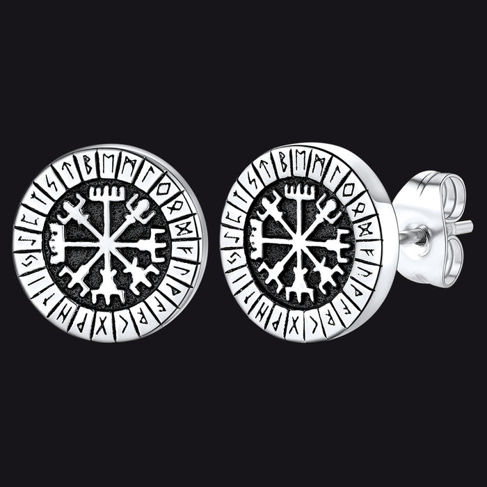 Norse Viking Compass Vegvisir Stud Earrings For Men
