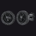 Viking Wolf Head Stud Earrings with Runes For Men