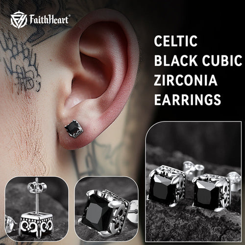 Celtic Diamond Stud Earrings in Sterling Silver for Men Women