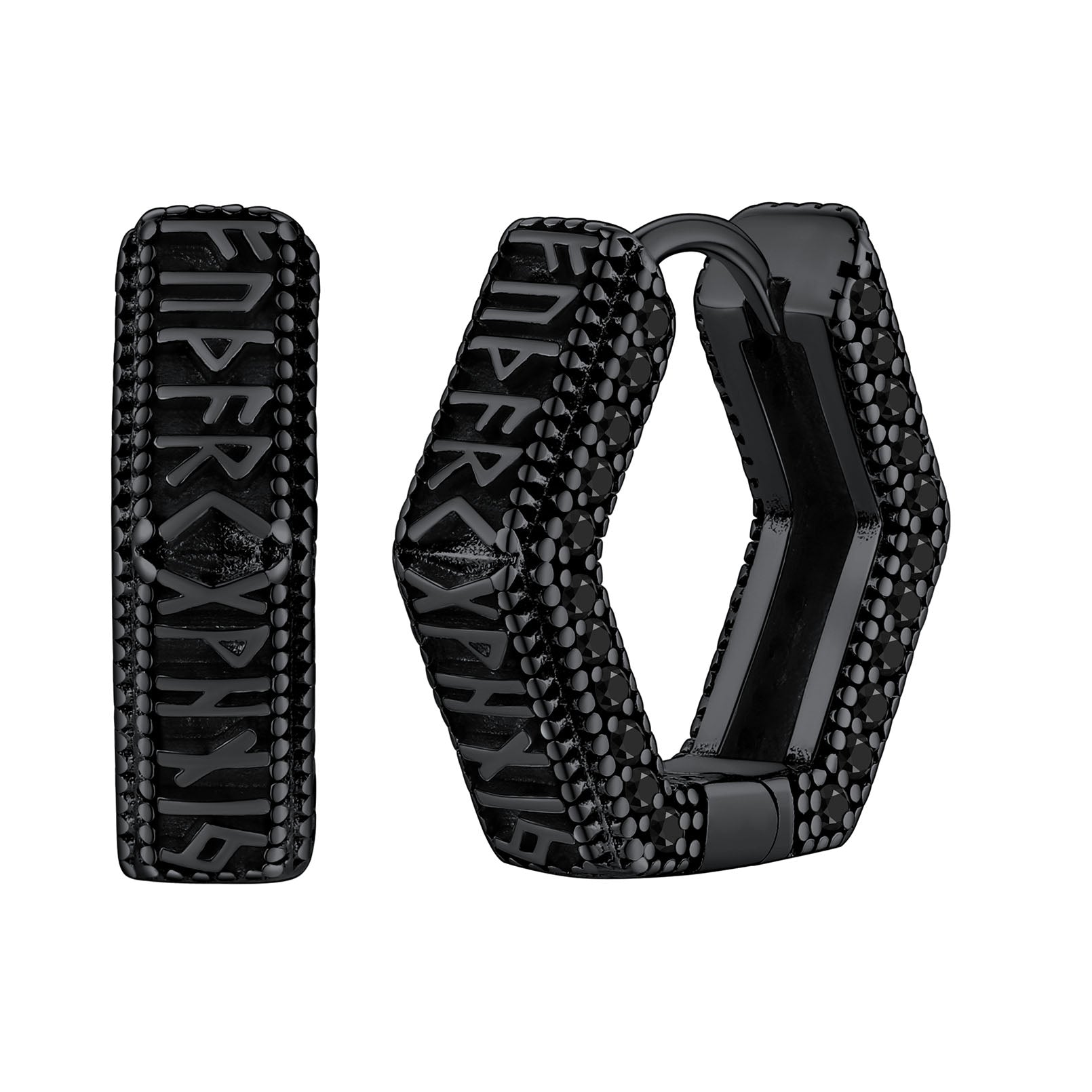 Viking Runes Hexagon Huggie Hoop Earrings for Men