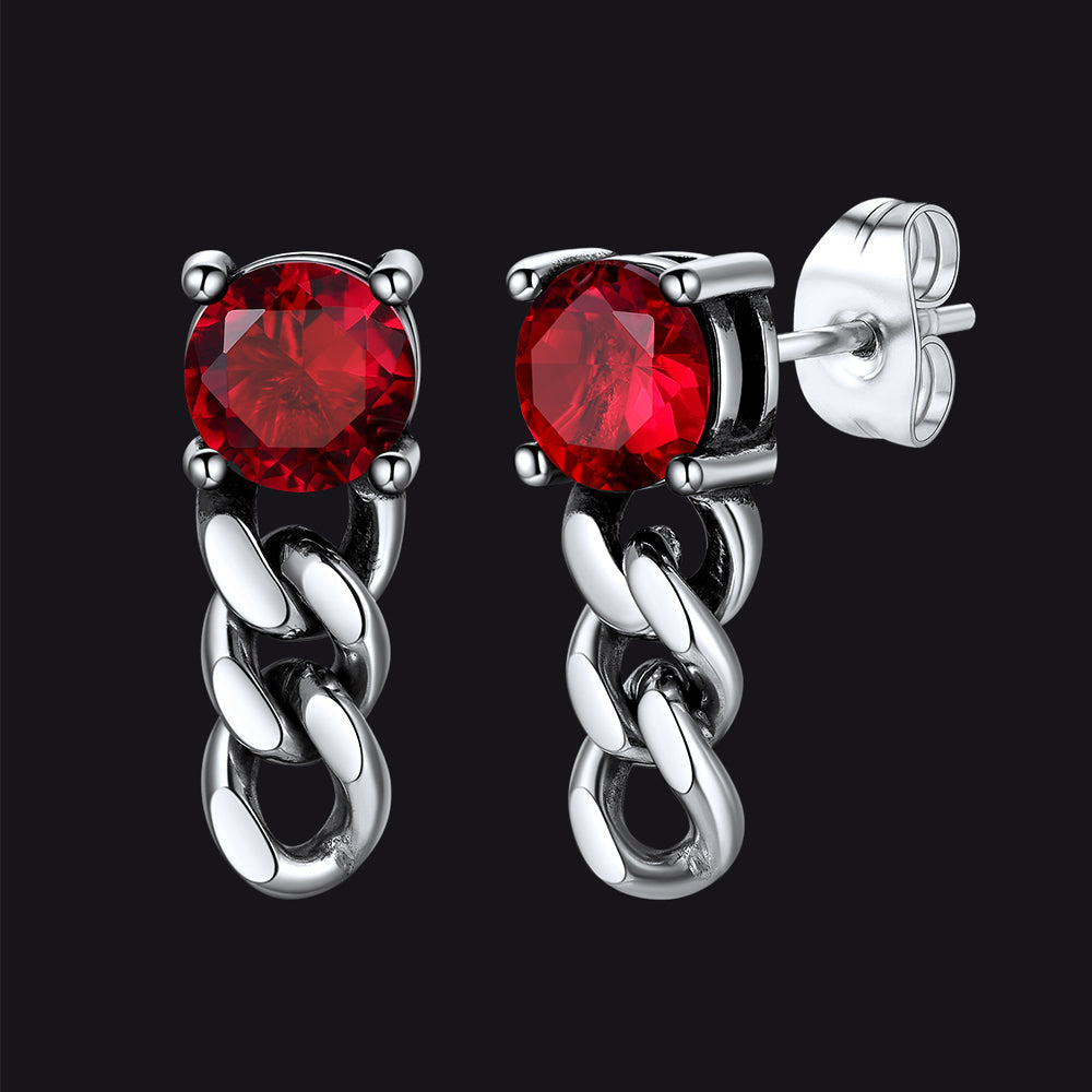 Black Cubic Zirconia Chain Link Dangle Stud Earrings for Men