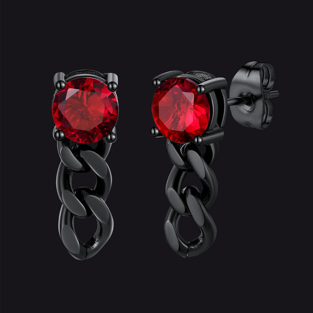 Black Cubic Zirconia Chain Link Dangle Stud Earrings for Men