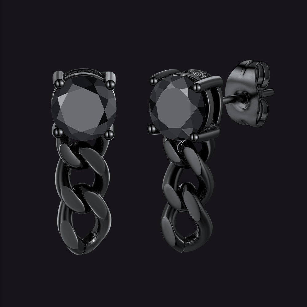 Black Cubic Zirconia Chain Link Dangle Stud Earrings for Men