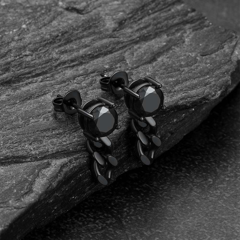 Black Cubic Zirconia Chain Link Dangle Stud Earrings for Men