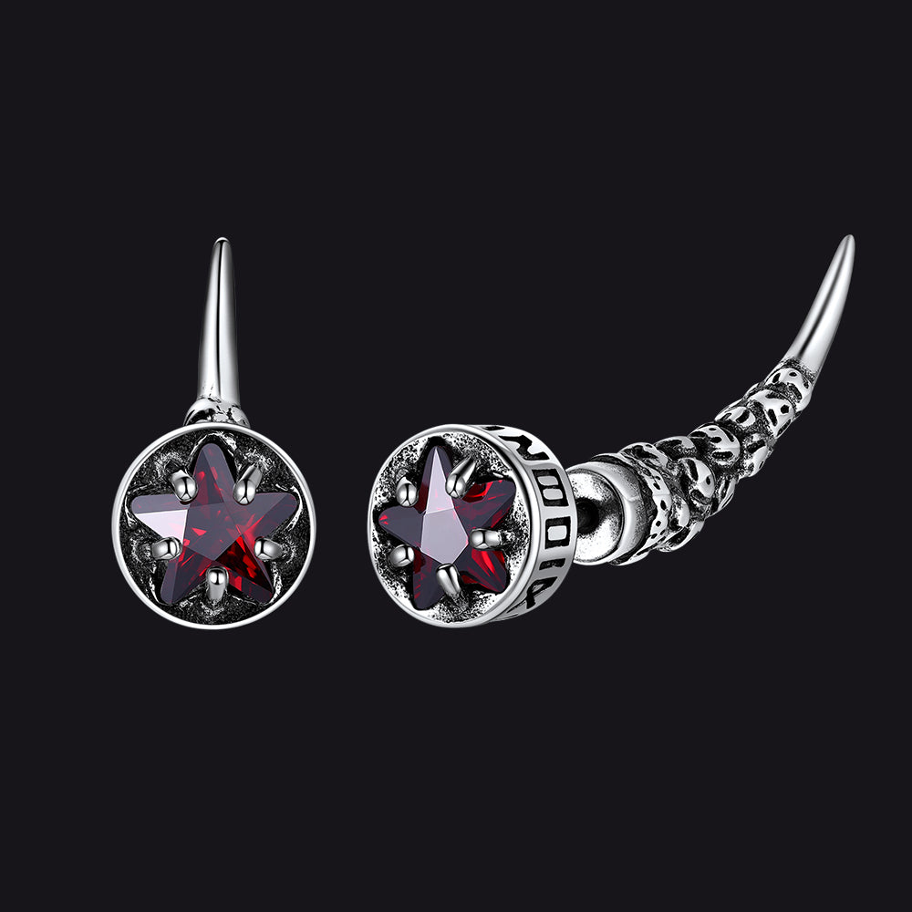 Viking Rune Fang Stud Earrings for Men – Nordic Star CZ Earrings