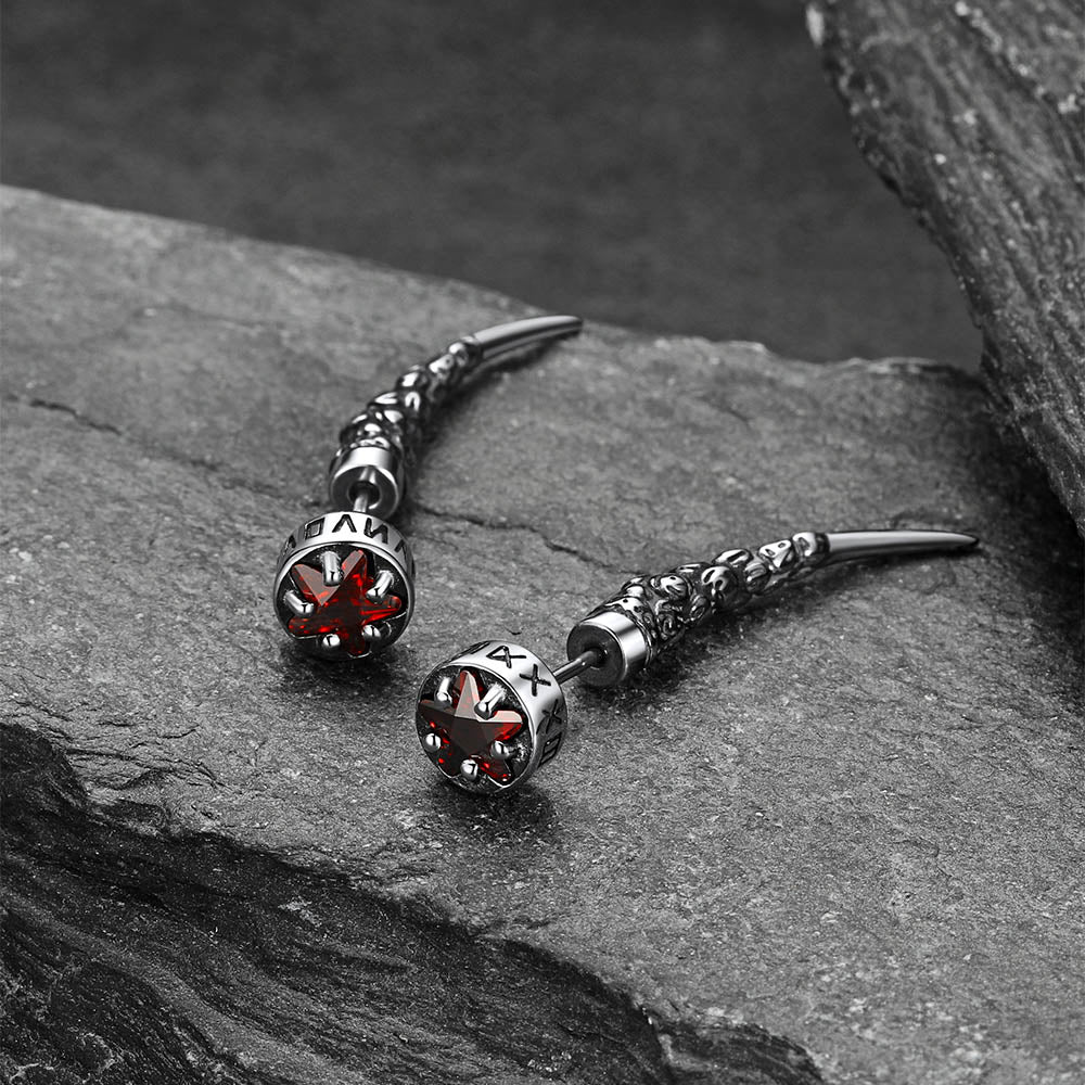Viking Rune Fang Stud Earrings for Men – Nordic Star CZ Earrings